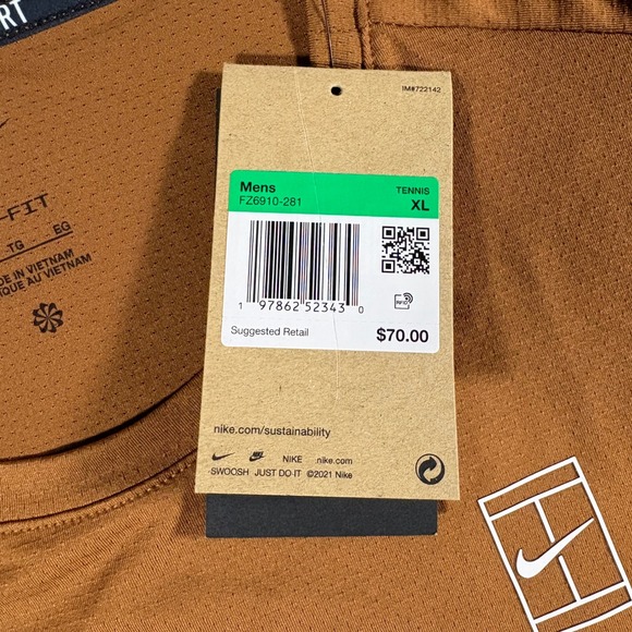 Nike Court Advantage Slim Fit Men's Dri-FIT Tennis Top X-Large Tan/Bronze - Picture 5 of 6